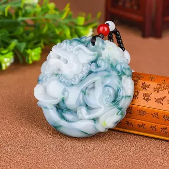 Culoare naturala Pandantiv din Jad Sculptat manual Pixiu Colier Moda Bijuterii Farmec Jadeit Chineză Amuleta Norocoasă Cadouri pentru Femei Barbati