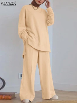 Toamna Jachete de Cauzalitate Tinutele ZANZEA Moda Femei Seturi de Potrivire Bluza cu Maneci Lungi Neregulate Topuri Solid Pantaloni Lungi Costum