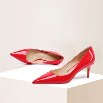 Luminoase de culoare Roșie Pantofi de Nunta pentru Femei Nou de Primăvară de Toamnă Chineză Retro Rochie de Mireasa Pompe Subliniat Toe Slip-on Piele de Brevet Toast Pantofi