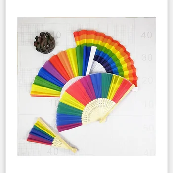 100buc Curcubeu Colorat de Mână Fan de Plastic, Bambus, Oase Dacron Ventilator de Mână evantaiul Decor Acasă Consumabile Partid NO137