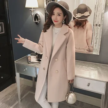 2022 Toamna Iarna coreean Palton de Femei de Moda de Epocă Lână Amestec Straturi de sex Feminin de Turn-Down Dublu Rânduri de Femei cu mult roz