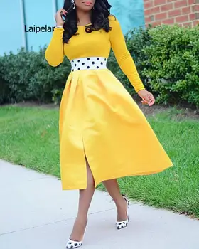 Rochie de femei 2021 moda a lovit culoarea casual pentru femei fusta lunga galben stil etnic costum rochie mid-lungime fusta