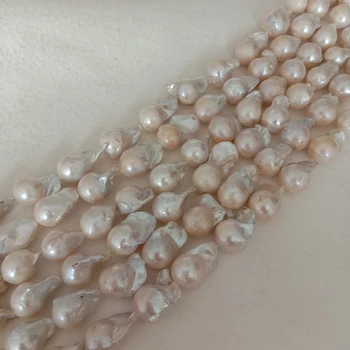 16 inch pearl margele in strand,100% Natura liber cu apă dulce pearl cu mare stil baroc forma, O avea câteva reparate.lățimea 13-16 mm