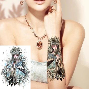 Impermeabil Tatuaj Temporar Autocolant de Desene animate de Cerneală Chineză Patienting Floare Frumoasă Fată Fals Tatuaj Flash Tatuaj pentru Barbati Femei