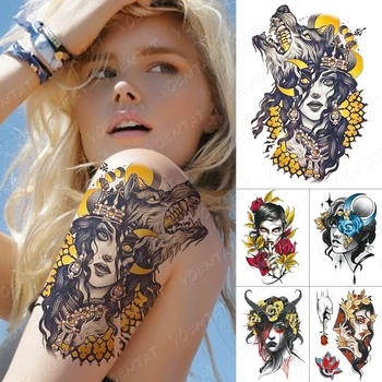 Impermeabil Tatuaj Temporar Autocolante Tribale Fata de Lup Crescut de Semilună Frunze de Arțar Body Art 3D Fals Tatuaj Bărbați Femei Farmec Tatuaje