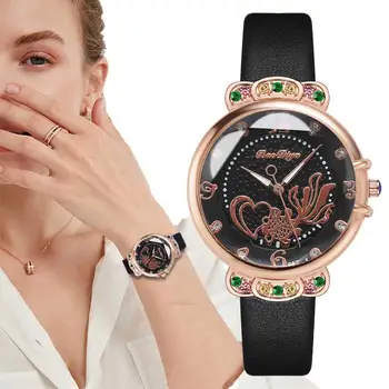 Femei de Moda, Ceasuri de Lux, Culoarea cu diamante Model Carasi Design Doamnelor Cuarț Ceas Negru Curea din Piele de Fete Ceas