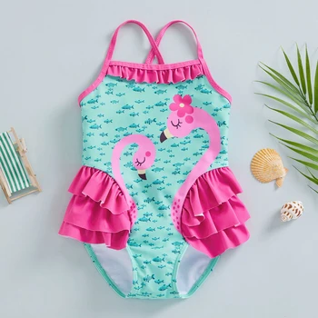 Vara Flamingo Bikini Nou-Născut Fete De Costume De Baie Noi Fete Drăguț Beachwear Bikini Costume De Baie Copil Fără Mâneci Set De Bikini