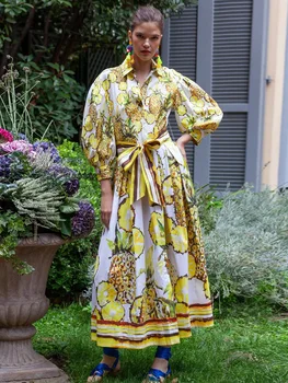 Designer de Primavara-Vara pentru Femei Nou Boemia de Înaltă Calitate Petrecere Casual Celebritate Elegant Chic Tipărite Tricou Rochie Midi