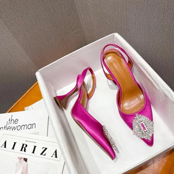 Brand de moda pentru Femei Pompe de Cristal Sandale de Vară a Subliniat Toe Confortabil Triunghi cu Toc Petrecere de Nunta Pantofi de Mireasa Plus size42
