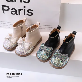2022 Toamna Iarna Paiete Bowknot copii pantofi pentru fete de Moda pentru Copii Singur Glezna cizme Fetita de Zăpadă Minunate Apartamente