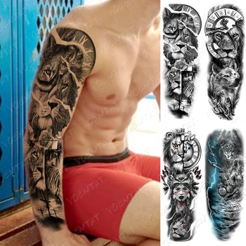 False Mână De Umăr Tatuaj Transfer Tatuaje Leu Wolf Totem Trib Războinic Fals Rezistent La Apa Transfer Tatuaj Cu Maneci Barbati