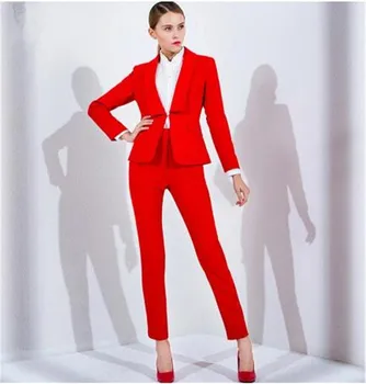Roșu pentru Femei Costum 2 Piese Set 2020 Toamna Birou Poarte Sacou cu Pantaloni Costum Doamnelor Pantaloni și Sacou Set Personalizat