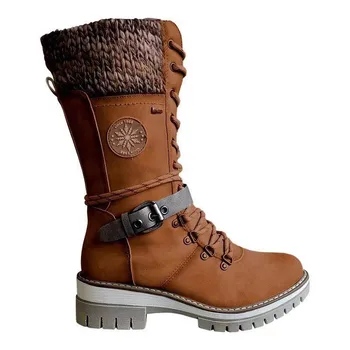 Noile Cizme de Iarna pentru Femei Caldă Pantofi pentru Femei de Moda Catarama Dantelă Sus Cizme Platforma Cavaler Cizme de Zăpadă Cizme Rotund Toe Boots