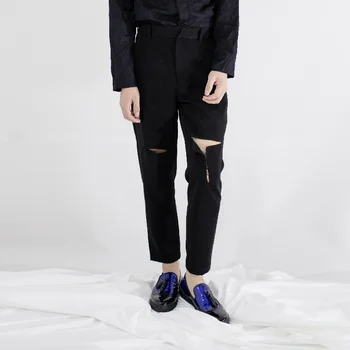 casual Barbati pantaloni slim fit pantaloni gaura ruptă de tineret moda urban trend noua moda negru