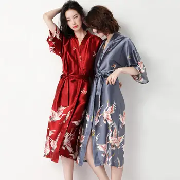 Femei Halat Set Suspensor cămașă de noapte din Două piese Kimono Pijamale Imita Real Satin de Matase Acasă Poarte îmbrăcăminte de noapte Mozaic Kimono Pijamale