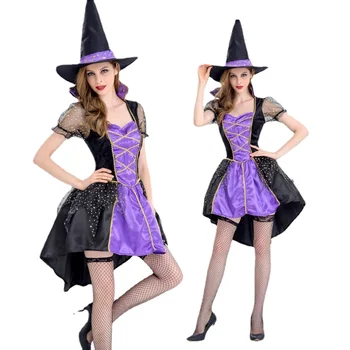Joc Vrăjitoare Uniformă De Halloween Rochie Lunga Cosplay Costum De Vrăjitoare Vrăjitoare Set Complet Trimite Net Șosete
