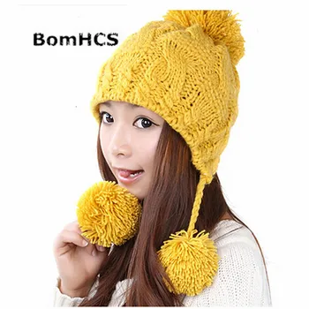 BomHCS Simplu Dulce Ear Muff Wool Beanie Hat Pentru Femei Lady Fata De Toamna Iarna De Cald Moda Handmade Tricotate Pălării Skully
