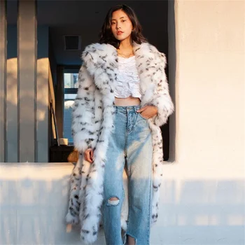 Noul leopard de imprimare haină de blană pentru femei costum de lung guler imitație de blană de vulpe haine de iarna cald верхняя одежда женская chaquetas para