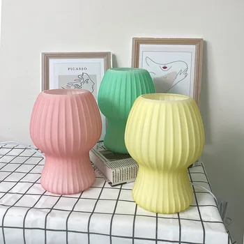 Coreeană Ins Stil Dungi Ciuperci Masă Lampă din Sticlă de Birou LED-uri Lampa pentru Noptiera Dormitor Decor Acasă Drăguț Suport de Sticlă, Corpuri de iluminat