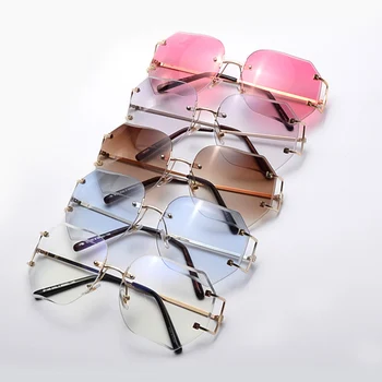 WOWSUN Moda Supradimensionate fără ramă de ochelari de Soare pentru Femei Unice Gradient de Epocă ochelari de Soare Lentile Roz pentru Femei Nuante Ochelari A301