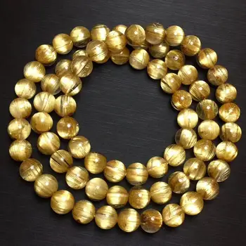 7mm Naturale Brazilia Aur Rutilated Bratara Pentru Femei Cristal de Titan Trei Ture Piatră prețioasă Margele Stretch Bijuterii AAAAA