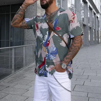 Tricou de vara de Top de Moda pentru Bărbați Imprimate Vrac Cardigan Camasa Barbati Casual Maneca Scurta Single-Breasted Guler de Turn-down Shirt