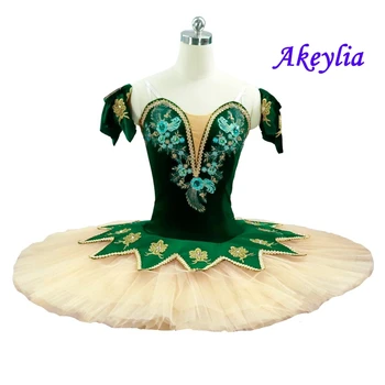 Profesionist de Balet Costume de catifea verde Jad Fete Balet Tutu Balet Tutu Verde Profesionale PancakeTutus pentru femei