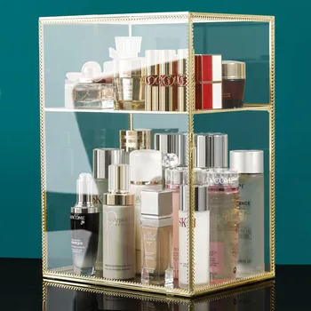 Dimensiuni mari de Sticlă Machiaj Cutie de Depozitare Praf-dovada Cosmetice Organizator Desktop Ruj Titularul Parfum Organizator de Bijuterii Cutie