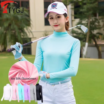 TTYGJ Doamnelor de Protecție solară de Golf, Lenjerie de corp pentru Femei Matase de Gheață de Golf cu mâneci Lungi Tricou Sport T-shirt Stand Guler de Răcire Topuri S-XXL
