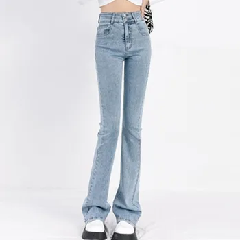 Flare Jeans Femei Albite Coreea Style Slim Chic Trendy Elastic Hipster Retro Elegant Ulzzang College Street Toată Lungimea Doamna
