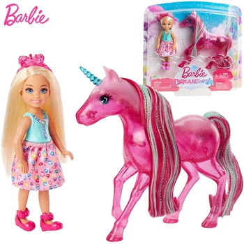 Jocuri Barbie originale Dreamtopia Papusa Chelsea Set Jucarii pentru Fete Copii Cadou Bonecas Frumoase Jucarii Printesa Machiaj Accesorii Cadou