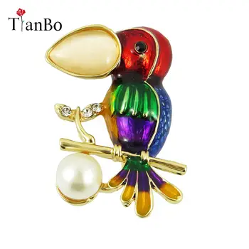 Tianbo Mare Clasic Frumos Colorate Email Crystal Gura Mare Papagal Clip Eșarfă Pasăre de Lux Broșe pentru Femei Costum Rochie