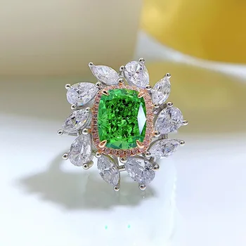 2022 noi argint 925 inel verde menta 8*10 Radiant de flori de gheață tăiate Hao încrustat lux personalitate fabrica de vânzări directe