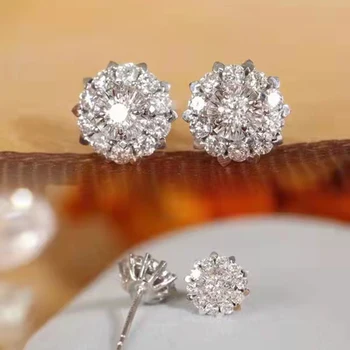 18K Aur Alb cu Diamante Naturale Stud Cercei Pentru Femeile de Logodna, Cercei Cadou Bijuterii Fine