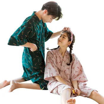 Kimono Cardigan Pijamale Japonez Vintage Femei Barbati din Bumbac Kimono Yukata Halat de baie Pijamale cu maneci scurte de somn lounge seturi