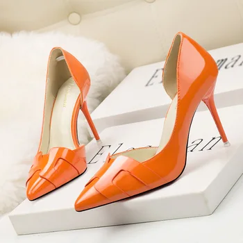 DDYZHY coreeană Arată Subțire Femei Pantofi cu Toc inalt, din Piele de Brevet de Moda Pompe Partea Cut-Out Superficial Doamnelor OL Birou, Pantofi de Culori