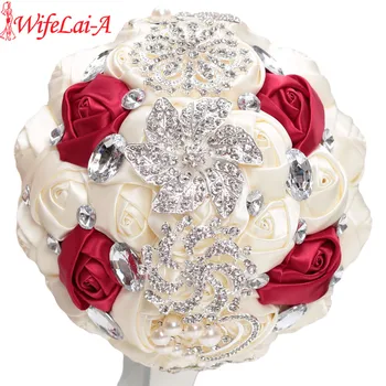 WifeLai-O În Stoc 18cm Bling Diamant cu Margele de Mireasa Buchete de Flori Cristal de Argint Mătase Buchet de Mireasa Accepta Personalizate W228-4H