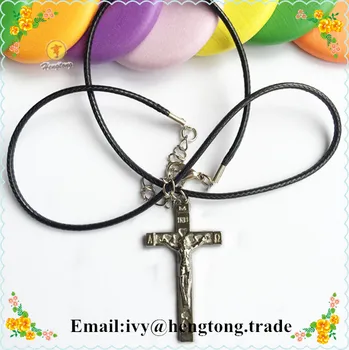 Antic / vintage placat cu argint aliaj metal de rozariu catolic crucifix cross, religioase colier rozariu cu cablul de ceara