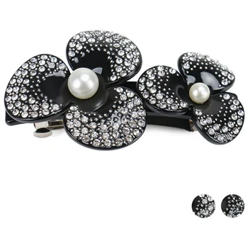 Brand Flori Camellia Barrette de Par Clip, Negru Accesoriu de Par pentru Femei Fata de Seara Strasuri Ornament de Păr Bijuterii Tiara