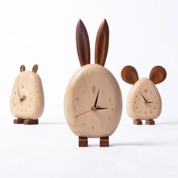 Creative Pastorală mici de lemn proaspăt ceas urechi Lungi mouse-ul hipopotam iepure animal de modelare desktop lemn ceas