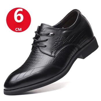 Bărbați Formale Pantofi de Piele a Subliniat Deget de la picior Negru Derby-ul Invizibil Interior Sporind 6cm Barbati Pantofi de zi cu Zi de Afaceri de Nunta Pantofi de piele de Vacă
