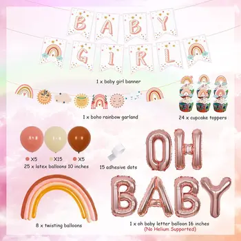 Boho Curcubeu Copil de Dus Decoratiuni Baloane Set cu Oh Baby Balon Banner Toppers Tort pentru Fetita Duș Consumabile Partid