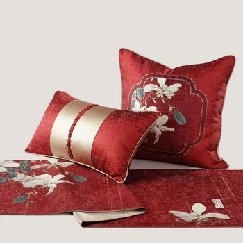 Chineză stil rafinat de lux de nunta de decorare pernele de acoperire broderie flori roșii perna lombara acoperi pat canapea masina fata de perna