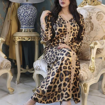 2021 Noi Leopard de Imprimare Dantelă Lung Jalabiya Musulman Haine pentru Eid Abaya Dubai Abaya Turcia American de Îmbrăcăminte Indian Dress