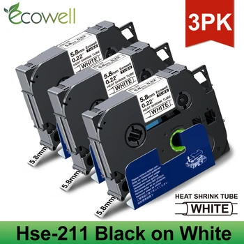 Ecowell 3PK Compatibil Pentru Brother Hse-211 Hse-611 Heat Shrink Tube Casete 5.8 mm Hse 211 hse 611 Eticheta pentru P Touch Imprimanta Eticheta