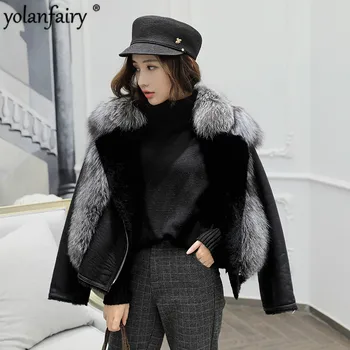Real Haină de Blană pentru Femei Jacheta de Iarna coreean Lână Haină de Blană de Vulpe Scurt Shearling Jacheta din Piele Manteau Femme 2020 KQ-1788