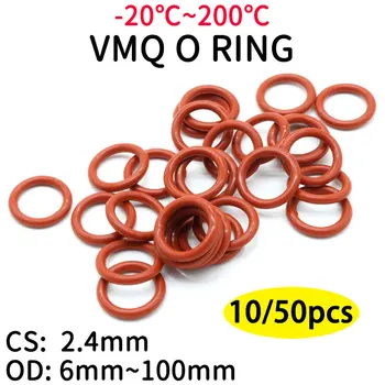 10/50Pcs Roșu VMQ Silicon Oana Inel de CS 2.4 mm OD 6 ~ 100mm FoodGrade rezistent la apa de Spălare din Cauciuc Izolat O Formă de Etanșare Garnitură