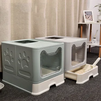 Interior Casa Litiera Pisici Toaletă Kit De Formare Camping Din Plastic Pisica De Mare Litiera Cernere Gimnasio Para Gato Produse Pentru Animale De Companie