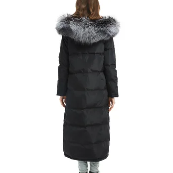 2022 Femei jacke moda jacheta de iarna din Piele naturala de vulpe de mare guler de blană Alb rață jos cald gros Super haină lungă parc stiuca