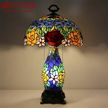 FRATELE Tiffany Masă de Sticlă Lampă cu LED-uri Moderne, Creative, de Flori de Trandafir Birou Lumina Decor Pentru Casa Living, Dormitor, Noptiera